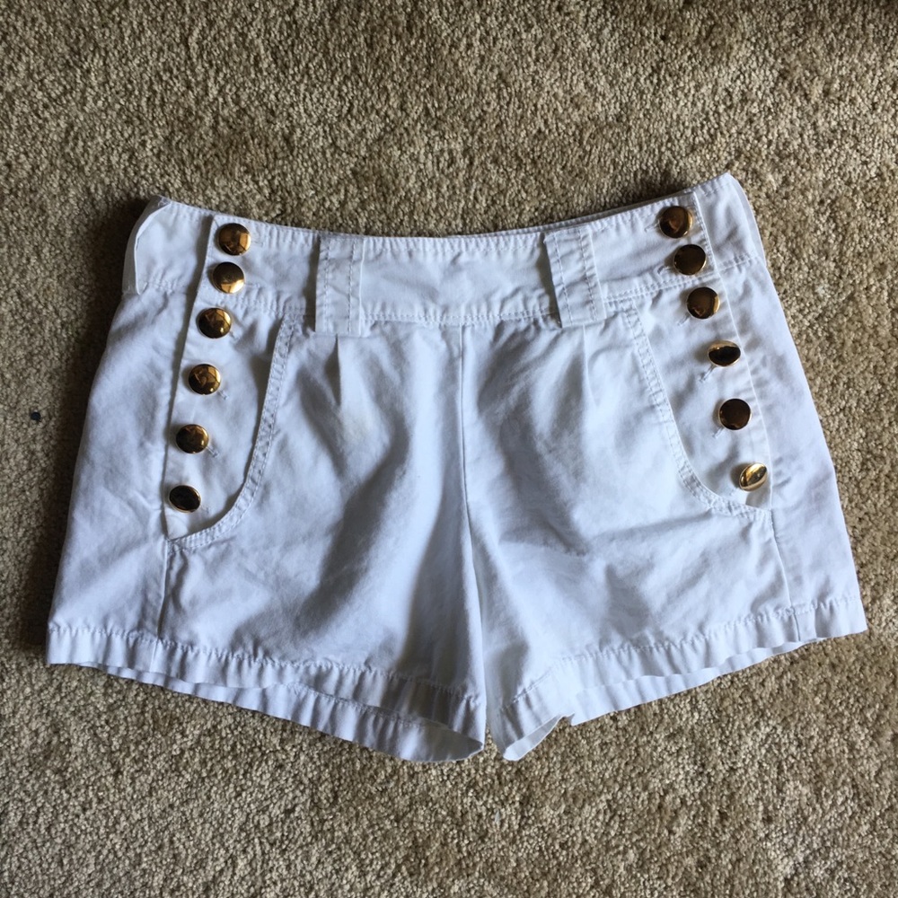 French Connection White Shorts with Gold Buttons 2